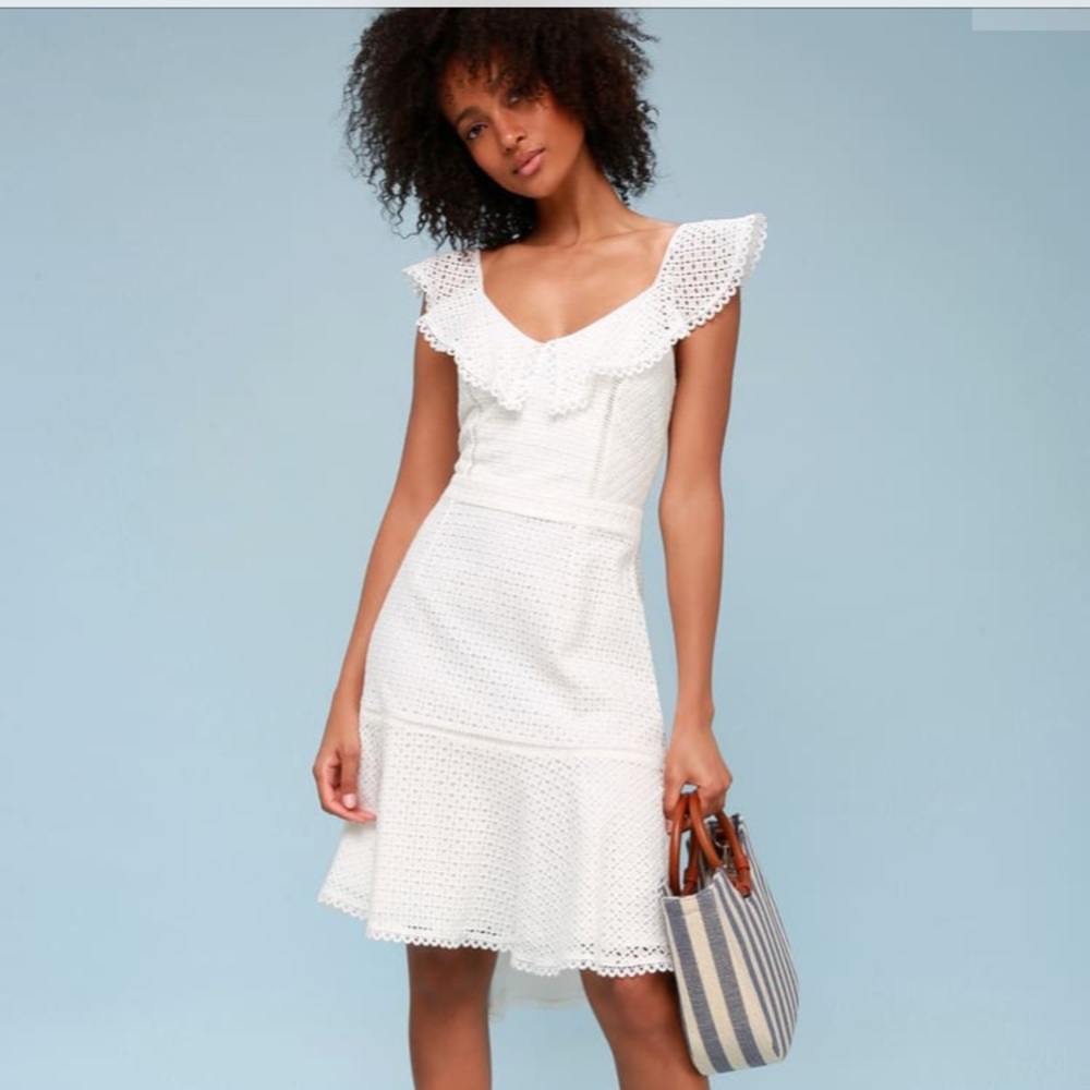 Adelyn Rae Parker White Eyelet Trumpet Midi Dress